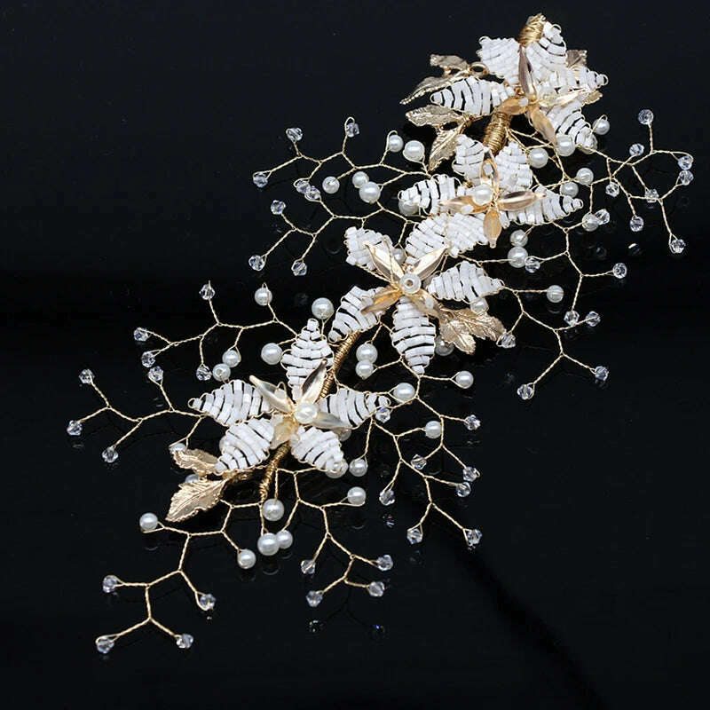 New Design Handmade Crystal Wedding Hair Accessories Tiara Headband Headpiece Simulated Pearl Bridal Hair Jewelry - KIMLUD