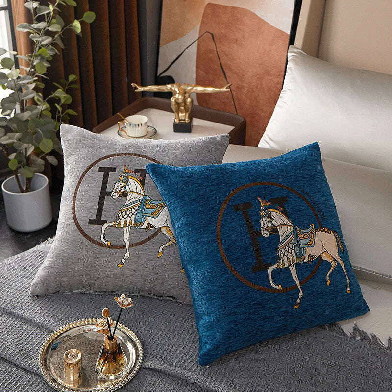 KIMLUD, New Design Horse Pattern Throw Pillow Covers Chenille Throw Pillowcases Square Decorative Cushion Pillow Covers for Sofa JAF071, KIMLUD Womens Clothes