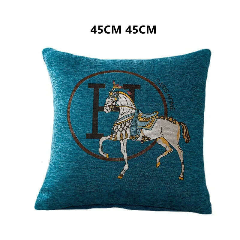 KIMLUD, New Design Horse Pattern Throw Pillow Covers Chenille Throw Pillowcases Square Decorative Cushion Pillow Covers for Sofa JAF071, KIMLUD Womens Clothes