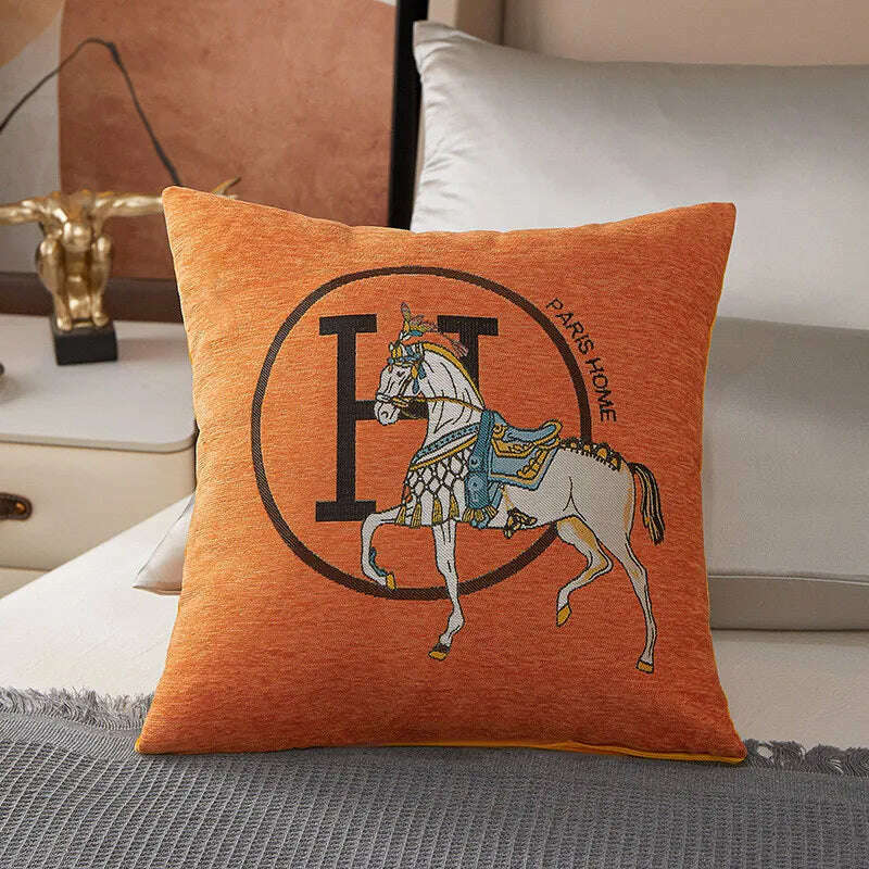 KIMLUD, New Design Horse Pattern Throw Pillow Covers Chenille Throw Pillowcases Square Decorative Cushion Pillow Covers for Sofa JAF071, KIMLUD Womens Clothes