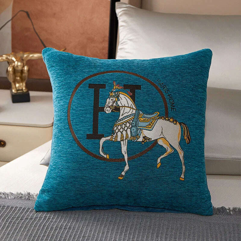 KIMLUD, New Design Horse Pattern Throw Pillow Covers Chenille Throw Pillowcases Square Decorative Cushion Pillow Covers for Sofa JAF071, Blackish green / 45x45cm, KIMLUD APPAREL - Womens Clothes