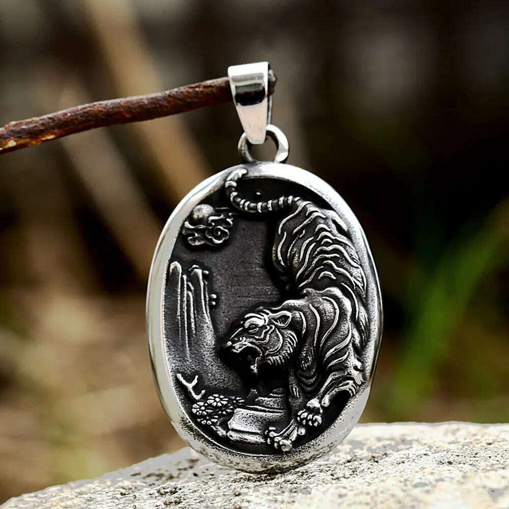 KIMLUD, New Design Stainless Steel Tiger Pendant Necklace For Men Punk Domineering Animal Necklaces Fashion Creative Jewelry Wholesale, KIMLUD Womens Clothes