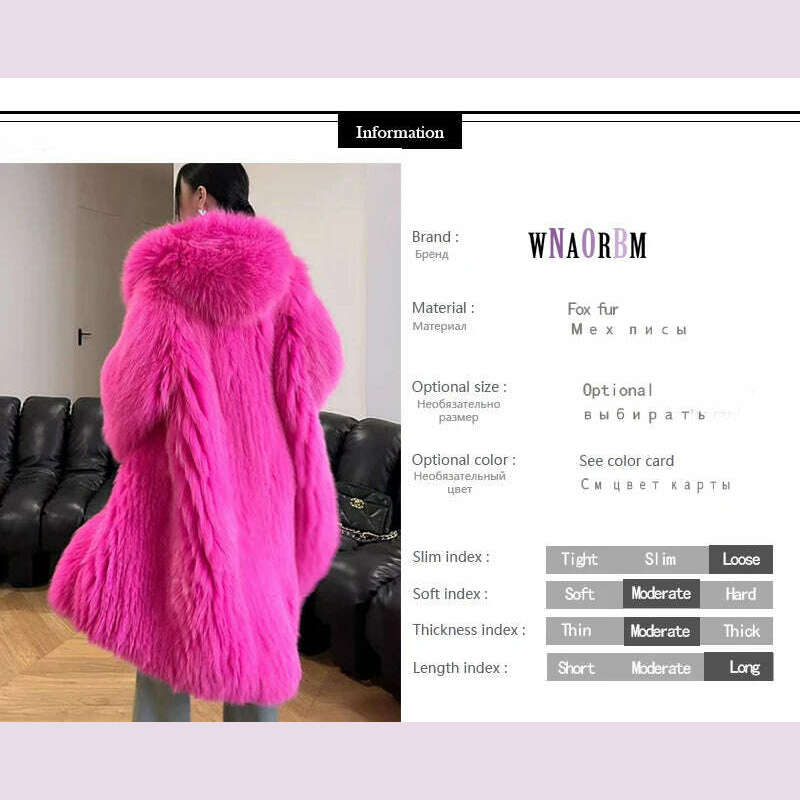 KIMLUD, New  Double sided woven 100% fox fur coat, length 110cm hooded coat, Real fur coat women's imported white bear warm clothing, KIMLUD Womens Clothes