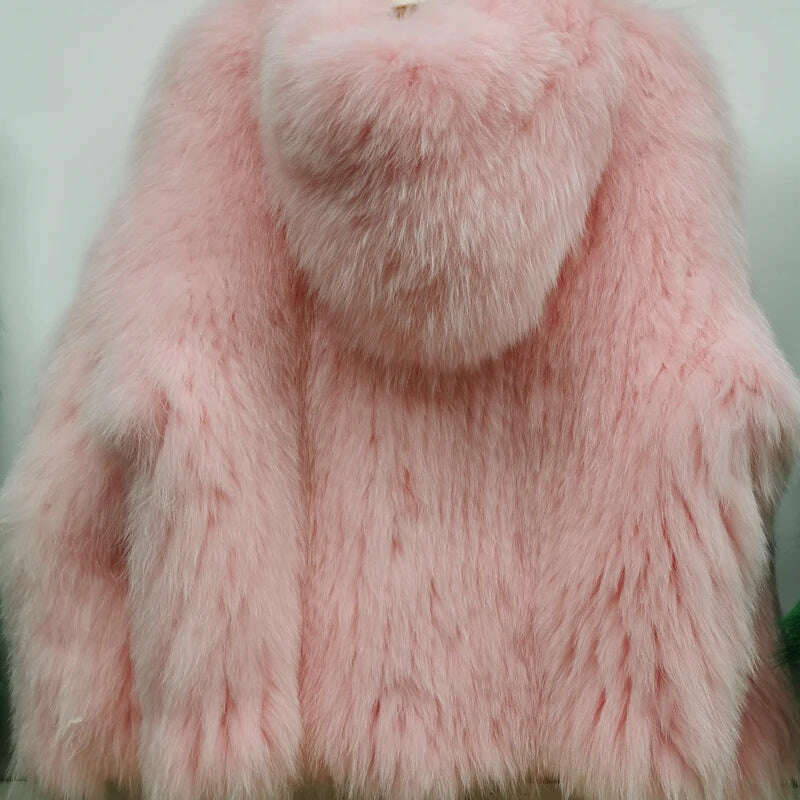 KIMLUD, New  Double sided woven 100% fox fur coat, length 110cm hooded coat, Real fur coat women's imported white bear warm clothing, Light pink / One Size, KIMLUD APPAREL - Womens Clothes