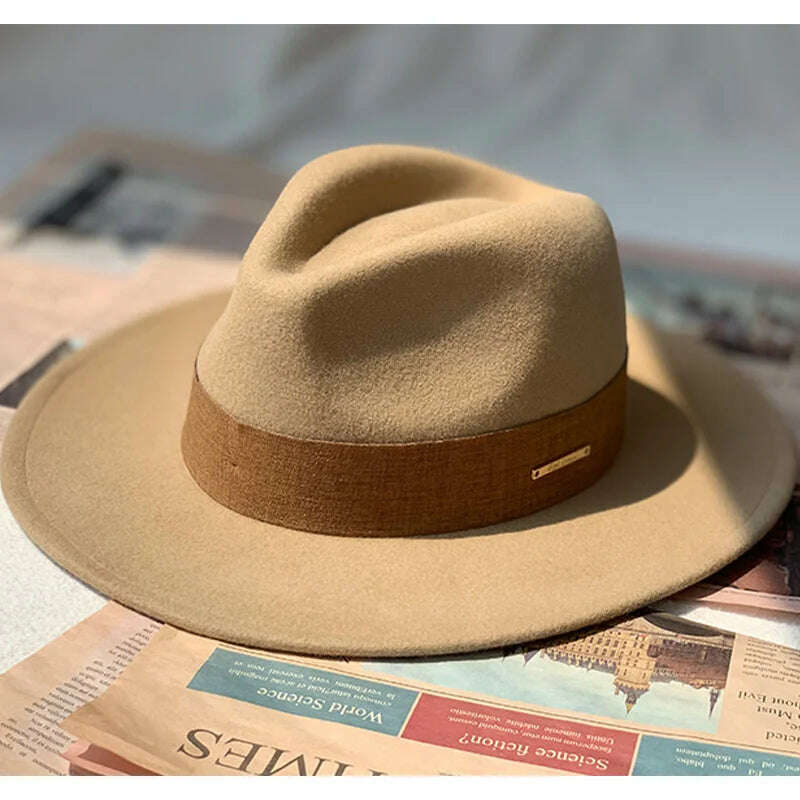 New Fall Winter Flat Woollen Top Hat Unisex Wide Brimmed Hat Fashion Classic Diverse Styles Adjustable Hat Circumference Big Hat - KIMLUD
