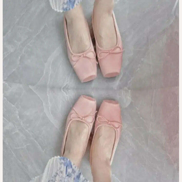 KIMLUD, NEW Fashion Classic Silk Ballet Shoes Lace up Ballet Shoes Women Square Toe Bowtie Women Flats Elegant Valentine Shoes, KIMLUD Womens Clothes