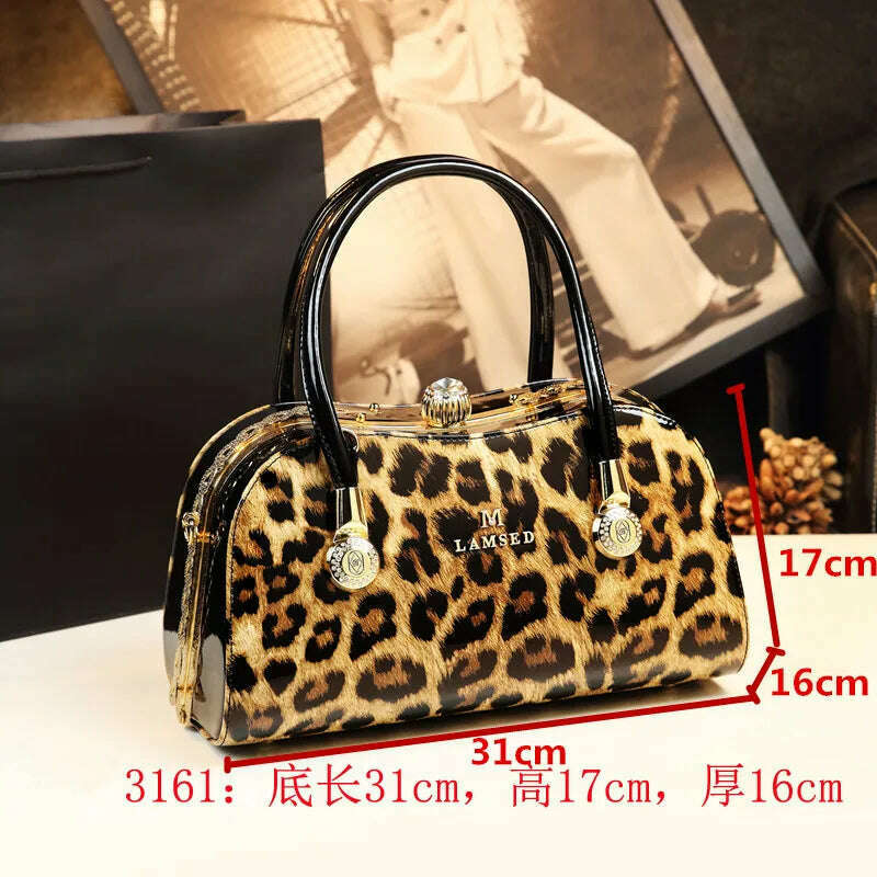 KIMLUD, New Fashion Diamond leopard Women Handbag cowhide leather ladies Portable party tote evening Bag female shoulder diagonal bags, KIMLUD Womens Clothes