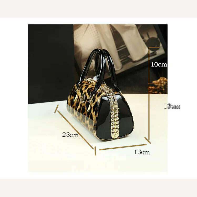 KIMLUD, New Fashion Diamond leopard Women Handbag cowhide leather ladies Portable party tote evening Bag female shoulder diagonal bags, KIMLUD Womens Clothes