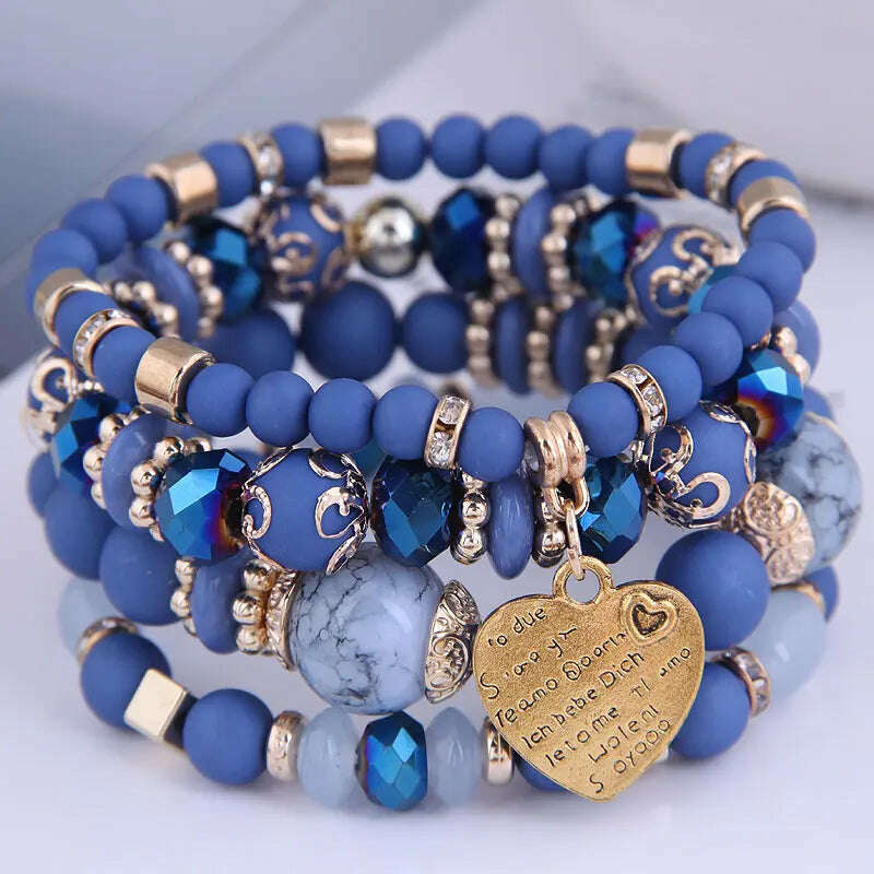New Fashion Heart Charm Beaded Bracelets Set Women Multi colors Stone Boho Bracelet Resin Beads Bracelets For Women Bijoux - KIMLUD