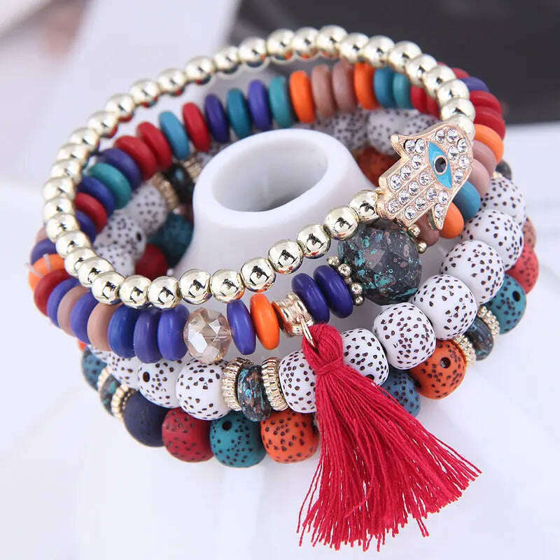 New Fashion Heart Charm Beaded Bracelets Set Women Multi colors Stone Boho Bracelet Resin Beads Bracelets For Women Bijoux - KIMLUD
