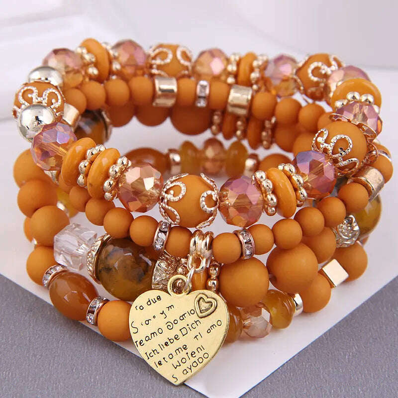 KIMLUD, New Fashion Heart Charm Beaded Bracelets Set Women Multi colors Stone Boho Bracelet Resin Beads Bracelets For Women Bijoux, color 17 / China / 17cm, KIMLUD Womens Clothes