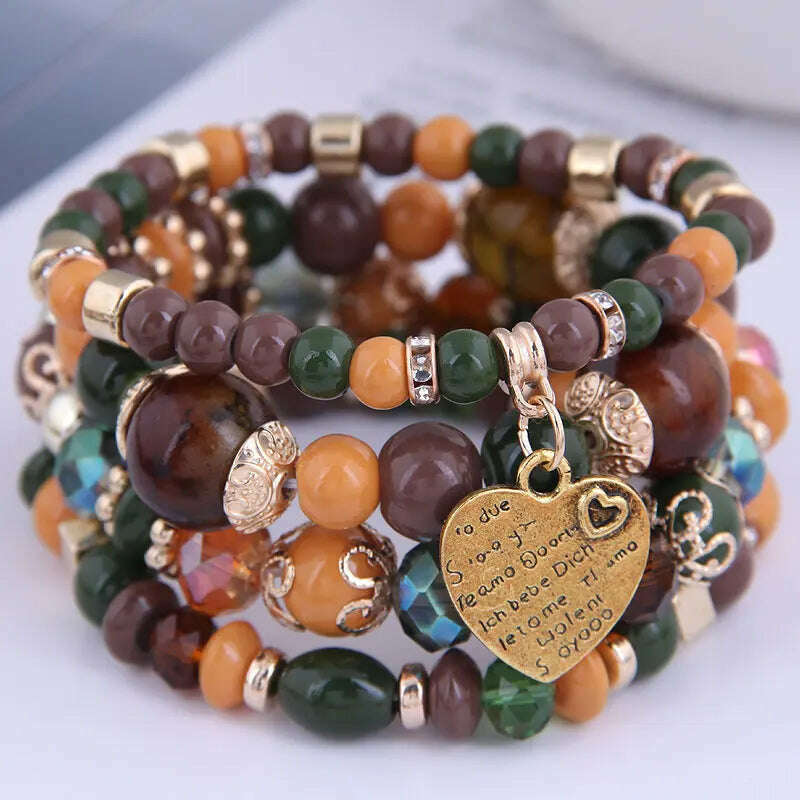 KIMLUD, New Fashion Heart Charm Beaded Bracelets Set Women Multi colors Stone Boho Bracelet Resin Beads Bracelets For Women Bijoux, color 7 / China / 17cm, KIMLUD Womens Clothes