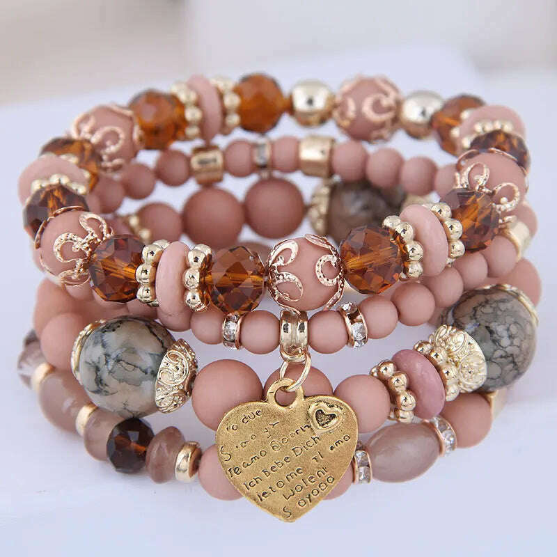 KIMLUD, New Fashion Heart Charm Beaded Bracelets Set Women Multi colors Stone Boho Bracelet Resin Beads Bracelets For Women Bijoux, color 1 / China / 17cm, KIMLUD Womens Clothes