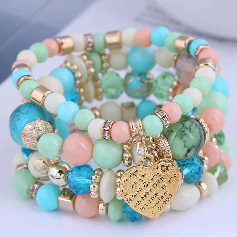 KIMLUD, New Fashion Heart Charm Beaded Bracelets Set Women Multi colors Stone Boho Bracelet Resin Beads Bracelets For Women Bijoux, color 6 / China / 17cm, KIMLUD Womens Clothes