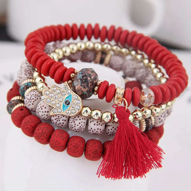 KIMLUD, New Fashion Heart Charm Beaded Bracelets Set Women Multi colors Stone Boho Bracelet Resin Beads Bracelets For Women Bijoux, color 10 / China / 17cm, KIMLUD Womens Clothes