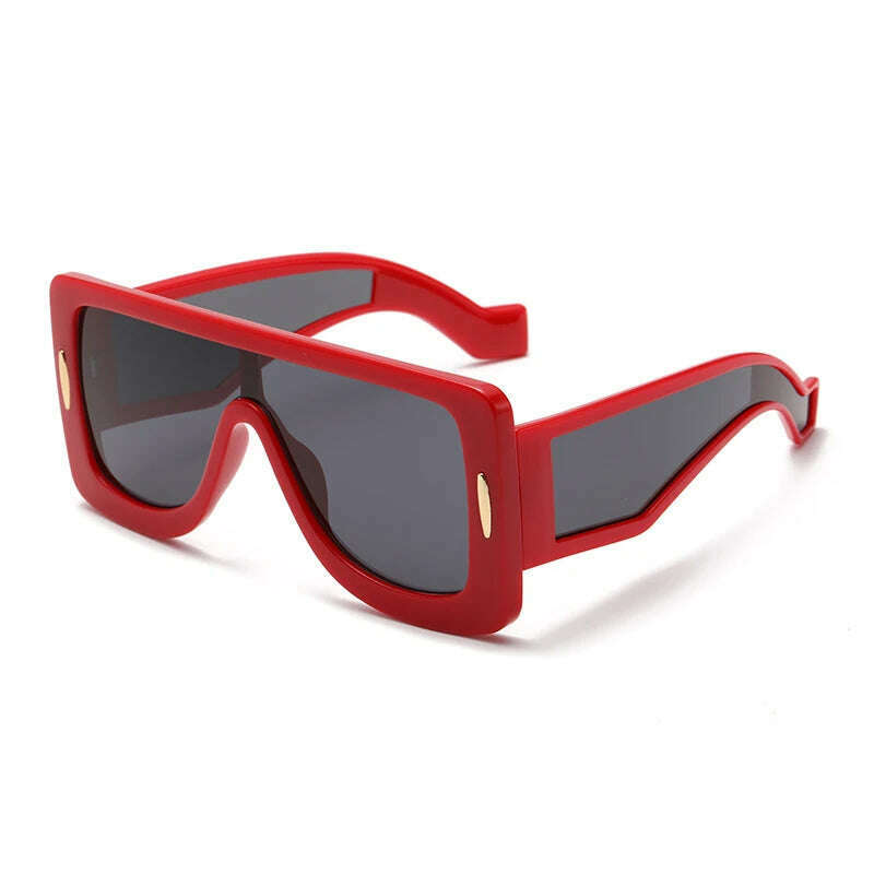KIMLUD, New Fashion Large Frame Integrated Colorful Square Sun Glasses with Future Technology Sense Outdoor Fashion Sunglasses Female, red black / pictures show, KIMLUD Women's Clothes