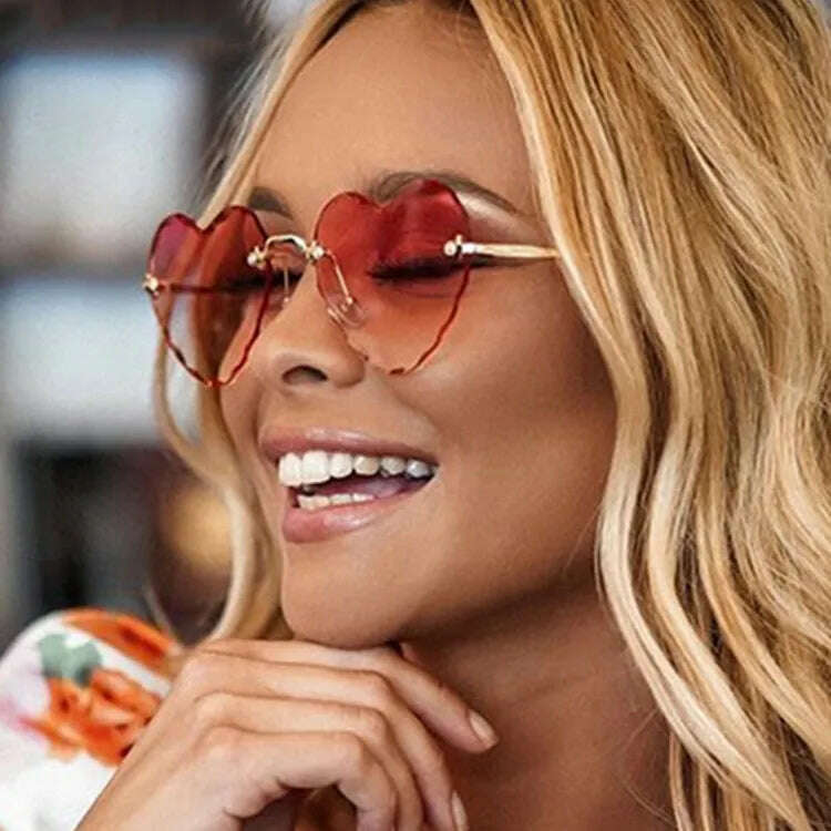 KIMLUD, New Fashion Love Heart Sunglasses Women Brand Designer Rimless Classic Eyewear Female Vintage Retro Gradient Sun Glasses Uv400, KIMLUD Womens Clothes