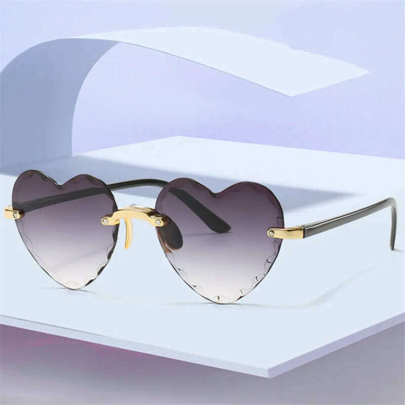 KIMLUD, New Fashion Love Heart Sunglasses Women Brand Designer Rimless Classic Eyewear Female Vintage Retro Gradient Sun Glasses Uv400, KIMLUD Womens Clothes