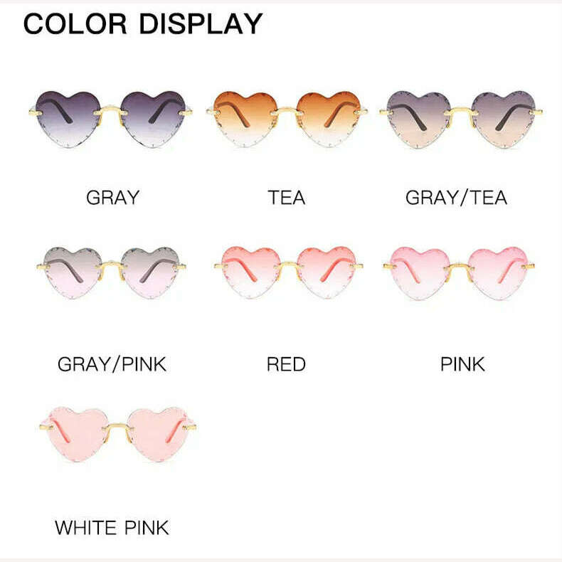 KIMLUD, New Fashion Love Heart Sunglasses Women Brand Designer Rimless Classic Eyewear Female Vintage Retro Gradient Sun Glasses Uv400, KIMLUD Womens Clothes