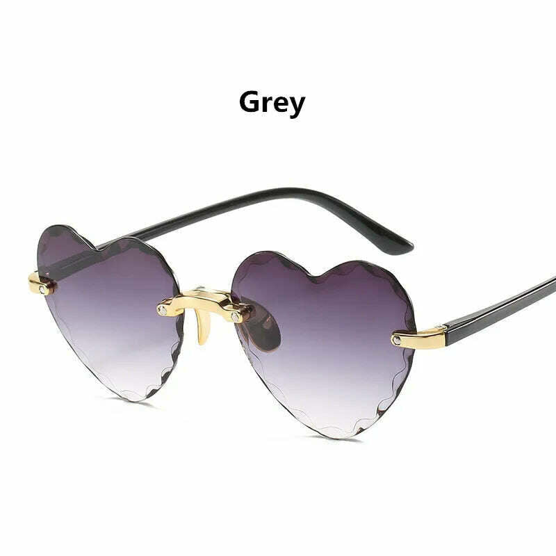 KIMLUD, New Fashion Love Heart Sunglasses Women Brand Designer Rimless Classic Eyewear Female Vintage Retro Gradient Sun Glasses Uv400, Grey, KIMLUD APPAREL - Womens Clothes