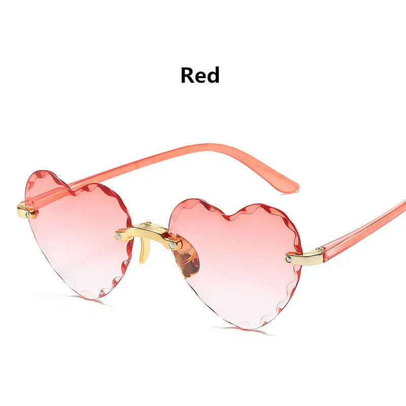 KIMLUD, New Fashion Love Heart Sunglasses Women Brand Designer Rimless Classic Eyewear Female Vintage Retro Gradient Sun Glasses Uv400, Red, KIMLUD APPAREL - Womens Clothes