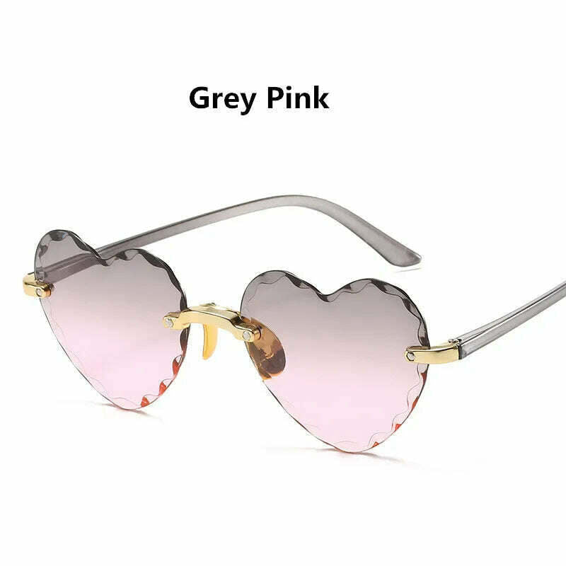 KIMLUD, New Fashion Love Heart Sunglasses Women Brand Designer Rimless Classic Eyewear Female Vintage Retro Gradient Sun Glasses Uv400, Grey Pink, KIMLUD APPAREL - Womens Clothes