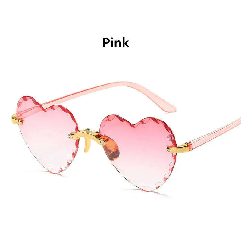 KIMLUD, New Fashion Love Heart Sunglasses Women Brand Designer Rimless Classic Eyewear Female Vintage Retro Gradient Sun Glasses Uv400, Pink, KIMLUD APPAREL - Womens Clothes