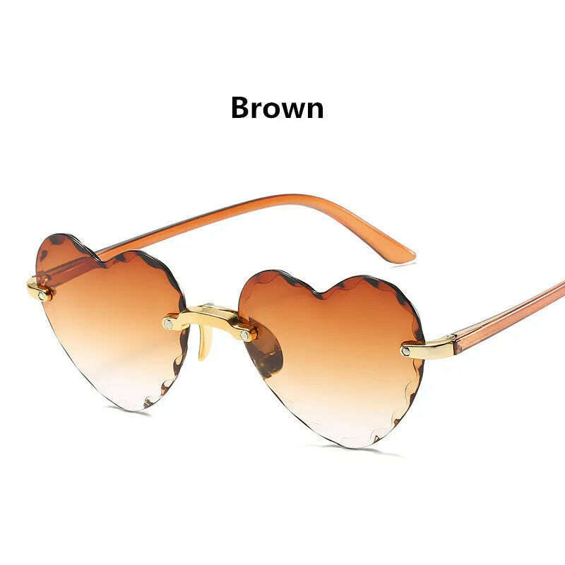 KIMLUD, New Fashion Love Heart Sunglasses Women Brand Designer Rimless Classic Eyewear Female Vintage Retro Gradient Sun Glasses Uv400, Brown, KIMLUD APPAREL - Womens Clothes