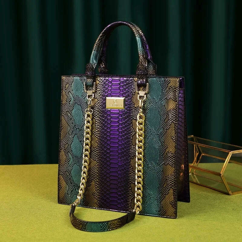 KIMLUD, New fashion panelled serpentine bags for women leather handbag designer high quality large capacity tote bag top handle clutch, PURPLE / (20cm<Max Length<30cm), KIMLUD Womens Clothes