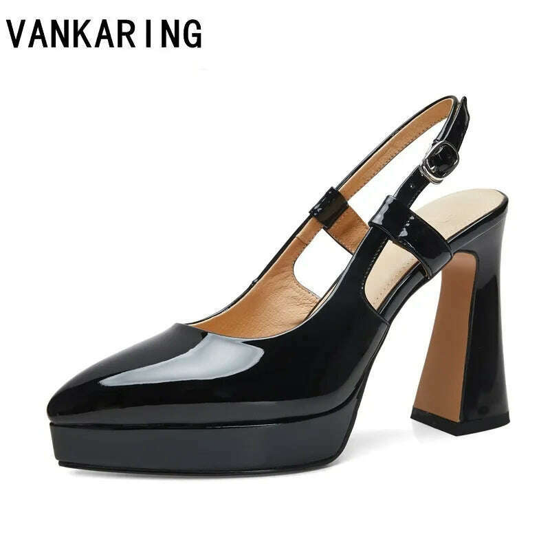 KIMLUD, new fashion pointed toe genuine leather sandals woman sexy high heels ladies summer party wedding platform shoes women slingback, black / 34, KIMLUD APPAREL - Womens Clothes
