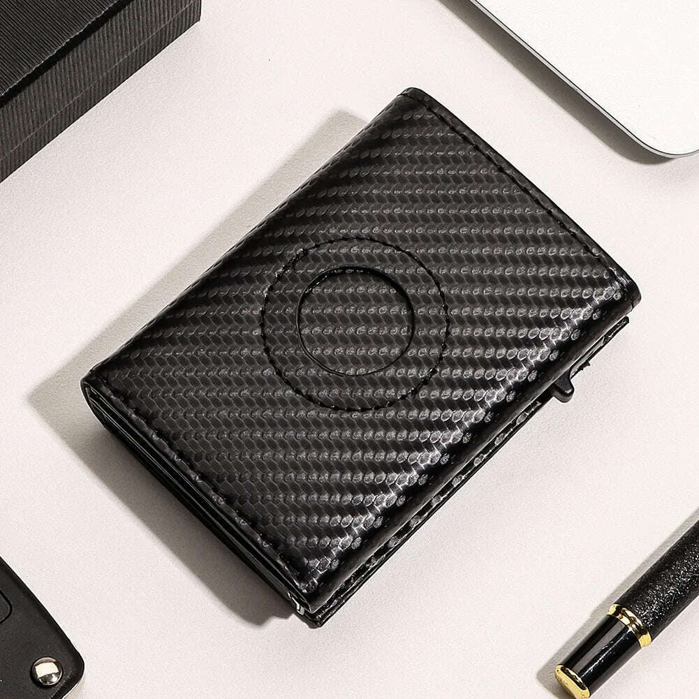KIMLUD, New Fashion Pop-up Card Holder Carbon Fiber  Leather AirTag Wallet for Women Rfid Card Holder for Men Card Holder Mini Wallets, KIMLUD Womens Clothes