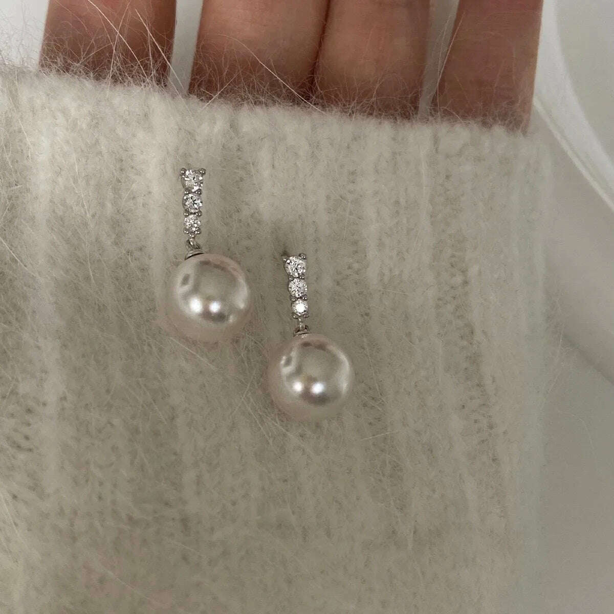 KIMLUD, New Fashion Round Pearl Drop Earrings Ladies Luxury Fashion Ladies Earrings Wedding Engagement Party Jewelry Custom, SILVER PLATED, KIMLUD APPAREL - Womens Clothes