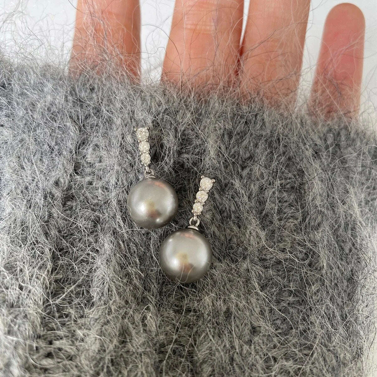 KIMLUD, New Fashion Round Pearl Drop Earrings Ladies Luxury Fashion Ladies Earrings Wedding Engagement Party Jewelry Custom, Rhodium Plated, KIMLUD APPAREL - Womens Clothes