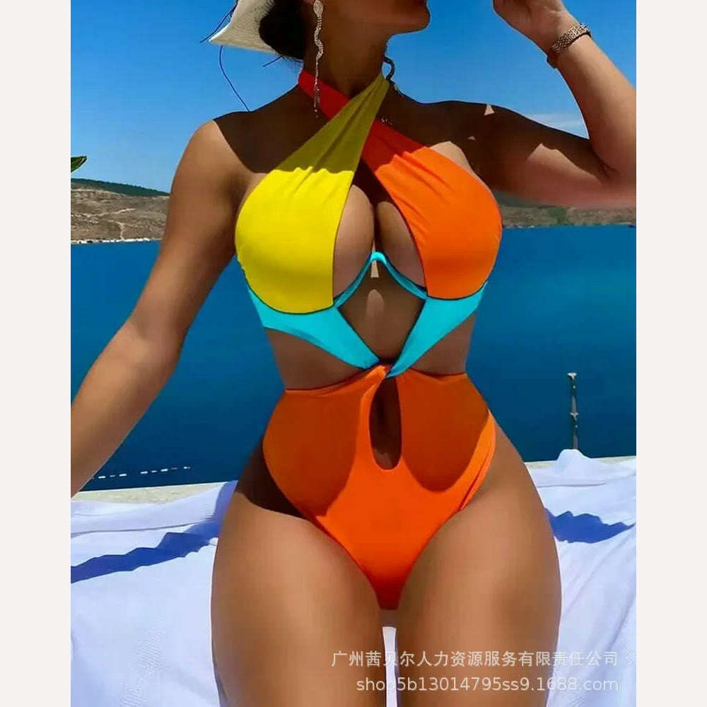 KIMLUD, New Fashion Sexy One Piece Swimsuit Women Hollow Out Swimwear Bathing Suit Women, KIMLUD Womens Clothes