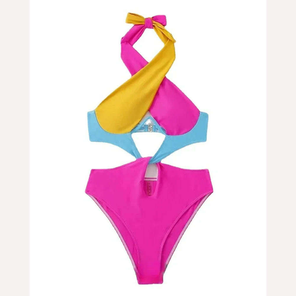 KIMLUD, New Fashion Sexy One Piece Swimsuit Women Hollow Out Swimwear Bathing Suit Women, Rose Red / XL, KIMLUD APPAREL - Womens Clothes