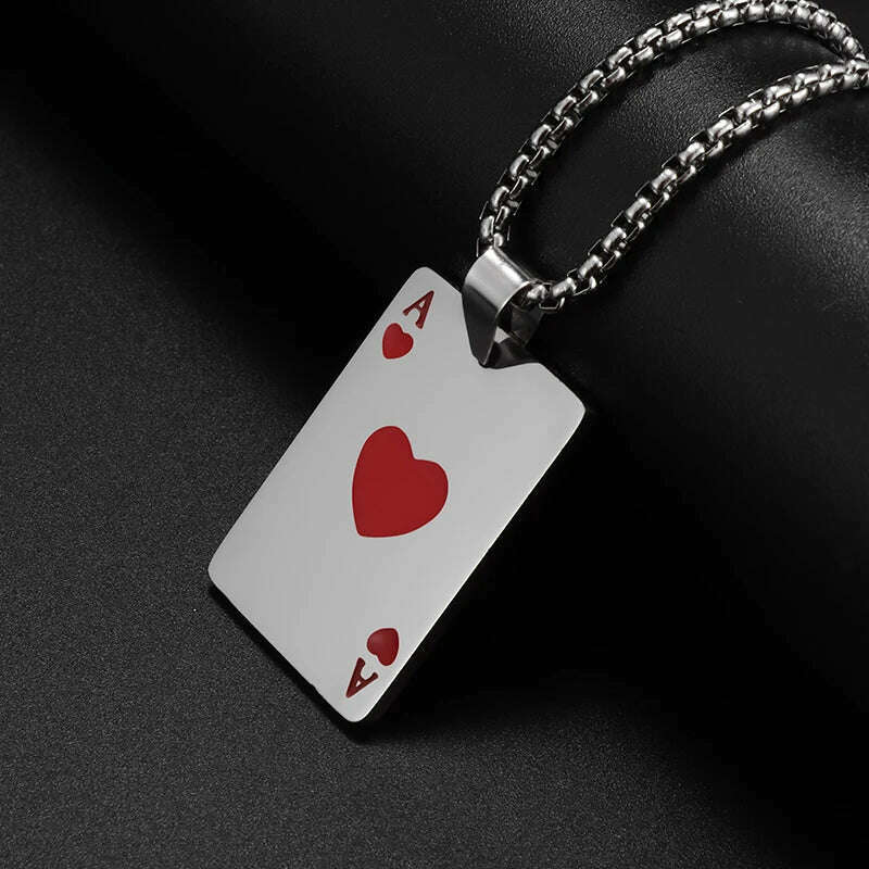 KIMLUD, New Fashion Stainless Steel Lucky Playing Card Spades Ace Hearts Pendant Necklace Men Women Trend Charm Personalized Jewelry, KIMLUD Womens Clothes