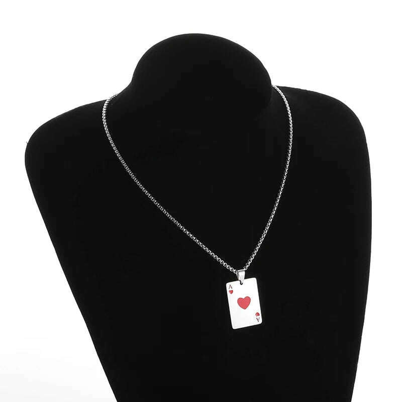 KIMLUD, New Fashion Stainless Steel Lucky Playing Card Spades Ace Hearts Pendant Necklace Men Women Trend Charm Personalized Jewelry, KIMLUD Women's Clothes