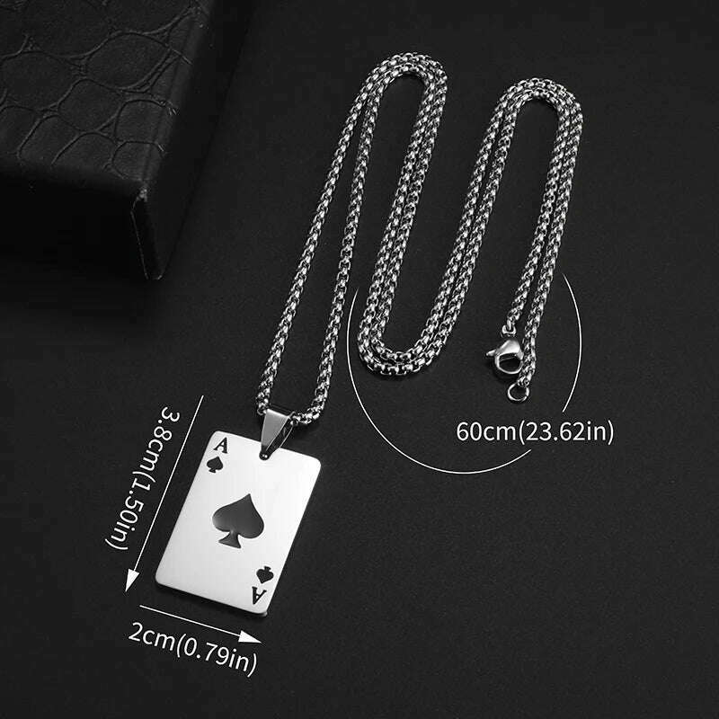 KIMLUD, New Fashion Stainless Steel Lucky Playing Card Spades Ace Hearts Pendant Necklace Men Women Trend Charm Personalized Jewelry, KIMLUD Womens Clothes