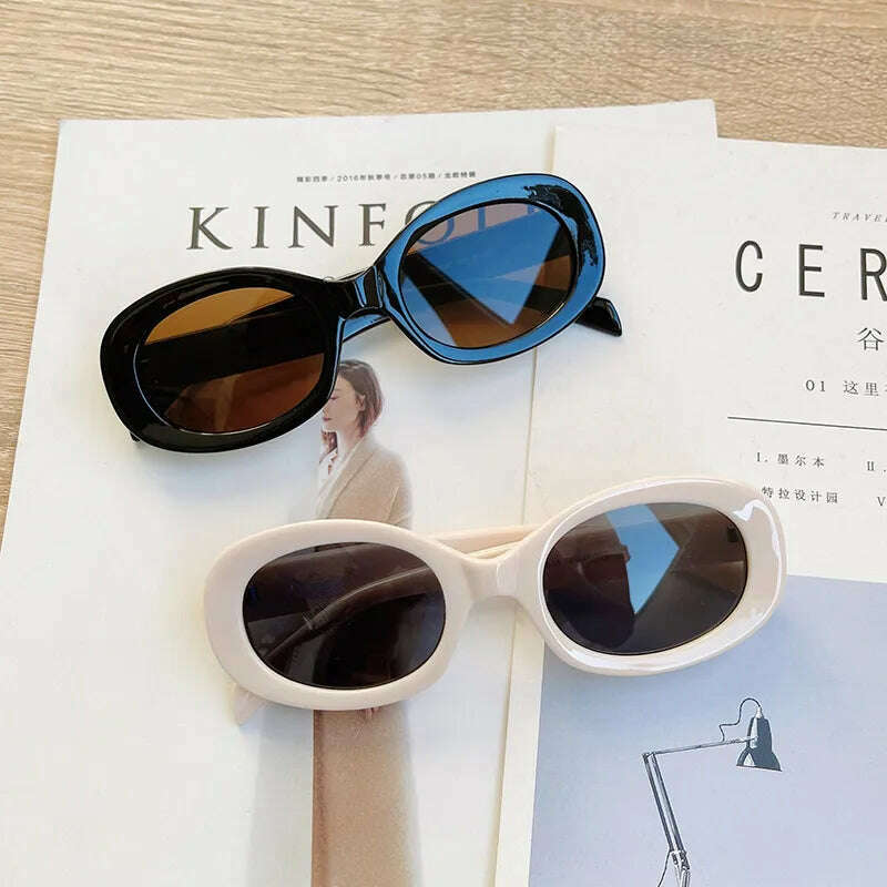 New Fashion Summer Vintage Small Square Frame Oval Sunglasses Women Retro Punk Rectangle Sun Glasses Eyewear Shades - KIMLUD