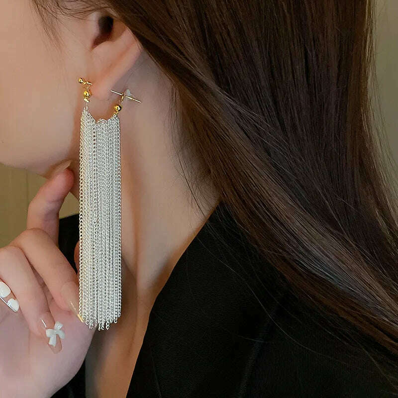 KIMLUD, New Fashion Trend Unique Design Elegant Exquisite Light Luxury Long Tassel Earrings Female Jewelry Party Premium Gift Wholesale, KIMLUD Women's Clothes