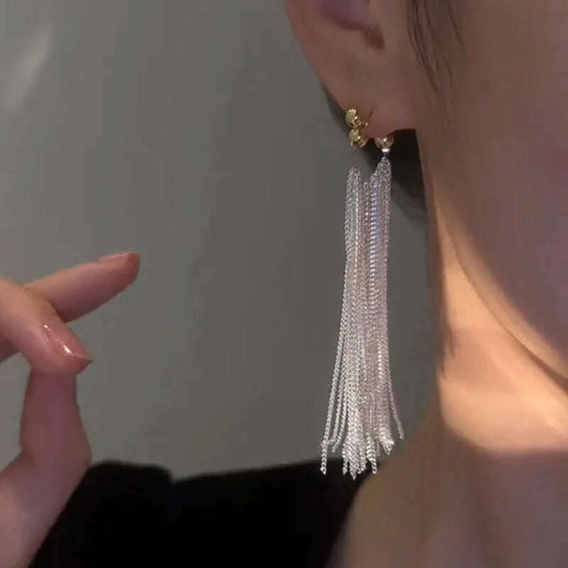 KIMLUD, New Fashion Trend Unique Design Elegant Exquisite Light Luxury Long Tassel Earrings Female Jewelry Party Premium Gift Wholesale, KIMLUD Womens Clothes