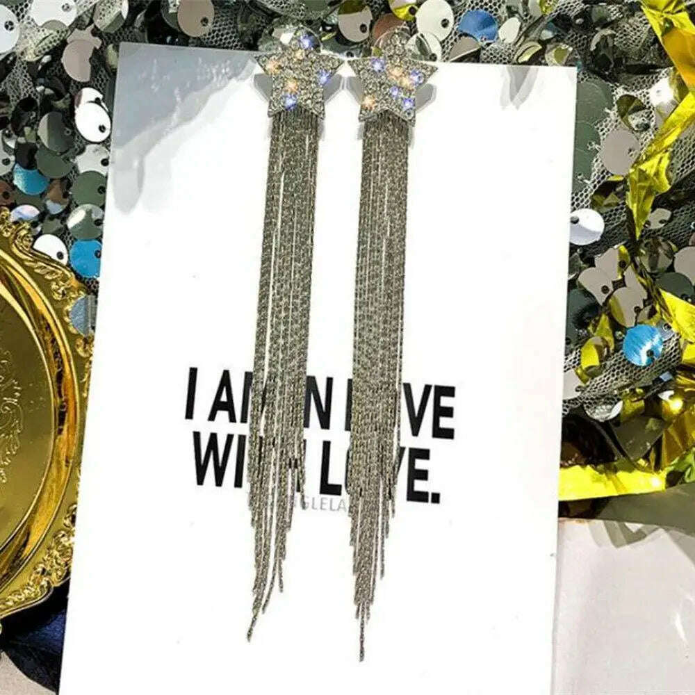 KIMLUD, New Fashion Trend Unique Design Elegant Exquisite Light Luxury Long Tassel Earrings Female Jewelry Party Premium Gift Wholesale, ED298-S, KIMLUD Women's Clothes