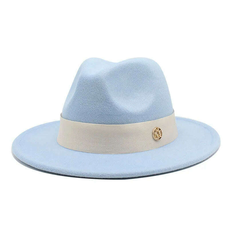 KIMLUD, New Fedora Hat For Women Winter Elegant Fashion Formal Wedding Decorate Church Cap Panama Party Jazz Hat chapeau femme, Sky blue / 56-58CM, KIMLUD APPAREL - Womens Clothes
