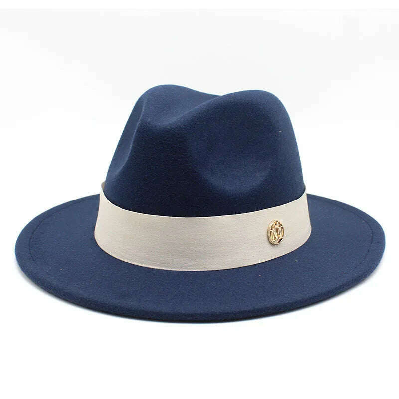KIMLUD, New Fedora Hat For Women Winter Elegant Fashion Formal Wedding Decorate Church Cap Panama Party Jazz Hat chapeau femme, DEEP BLUE / 56-58CM, KIMLUD APPAREL - Womens Clothes