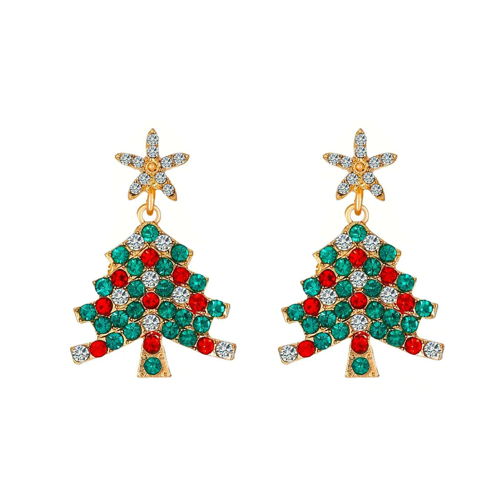 KIMLUD, New Full Inlaid Colorful Zircon Christmas Tree Tassel Earrings Women's Fashion Personality Earrings Party Jewelry Christmas Gift, B, KIMLUD Women's Clothes