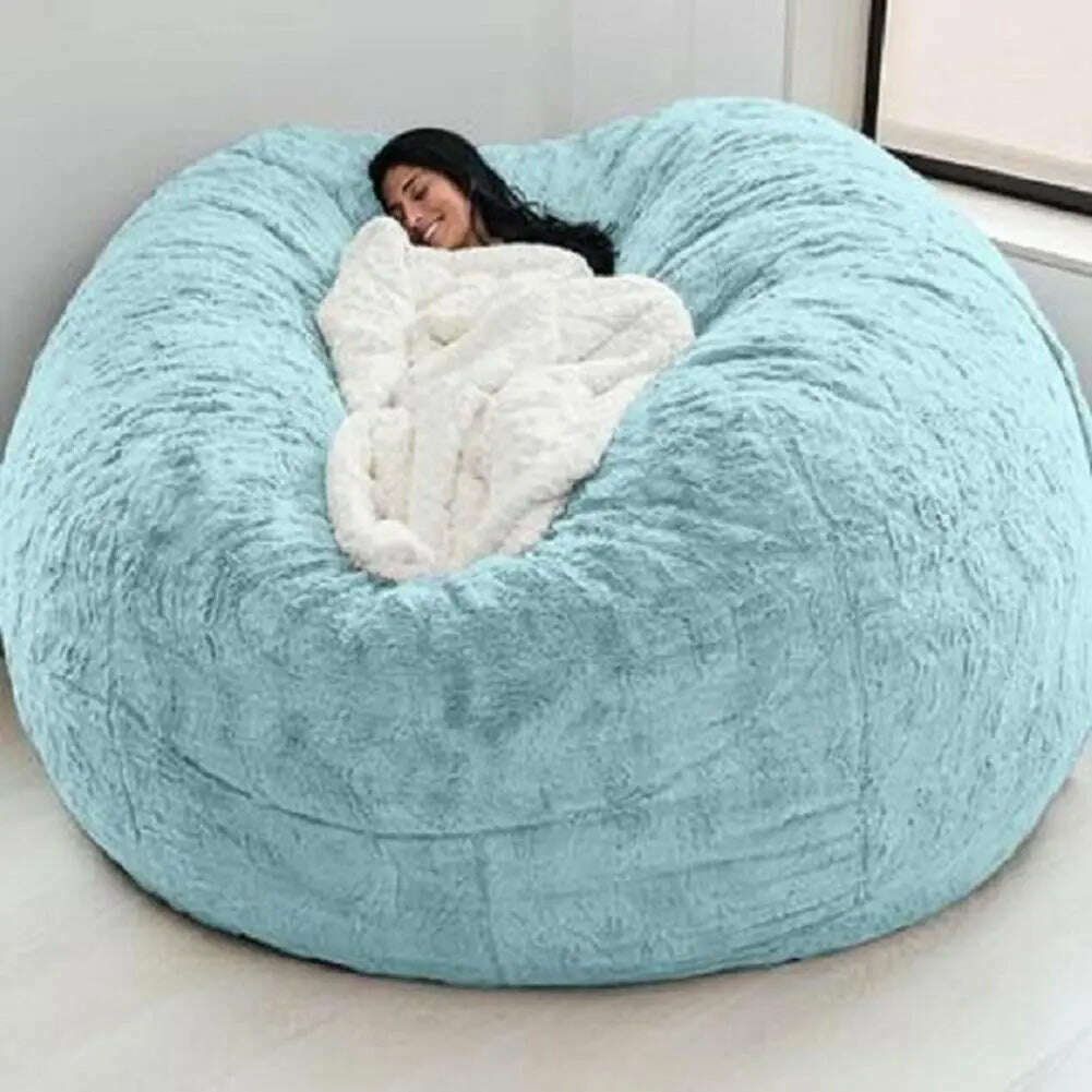 KIMLUD, New Giant Sofa Cover No Filler Soft Washable Fabric Fluffy Fur Bean Bag Bed Recliner Cushion Cover Home Decor покрывало на диван, KIMLUD Women's Clothes
