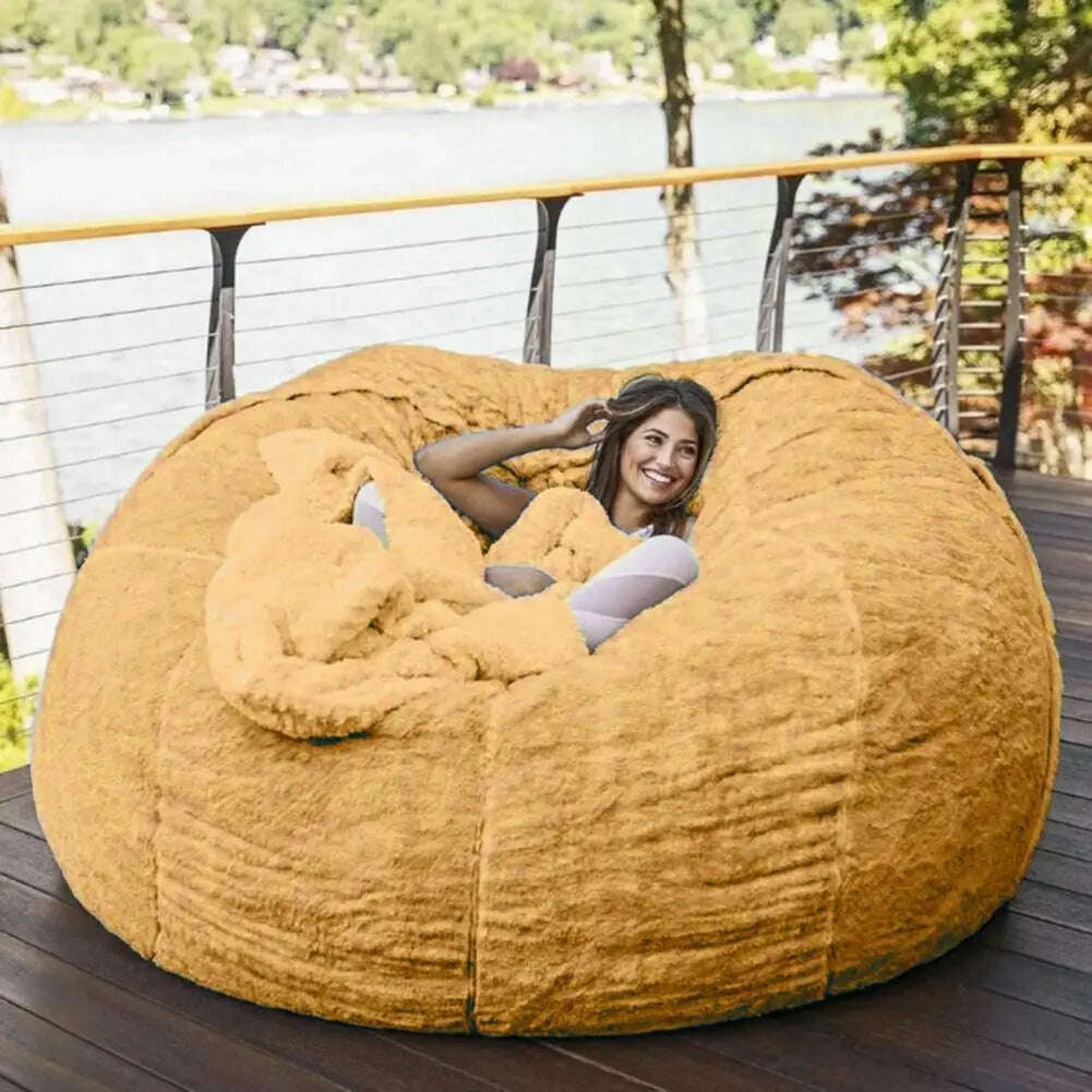 KIMLUD, New Giant Sofa Cover No Filler Soft Washable Fabric Fluffy Fur Bean Bag Bed Recliner Cushion Cover Home Decor покрывало на диван, KIMLUD Womens Clothes