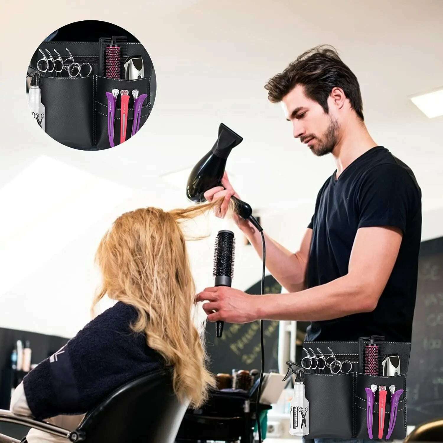 KIMLUD, NEW Hair Scissor Bag Clips Comb Case Hairdressing Barber Holster Bags Holder Tool Salon Waist Pack Belt PU Leather Bag, KIMLUD Women's Clothes