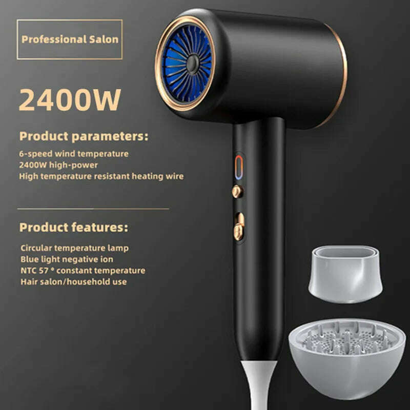 KIMLUD, New High-Speed Hair Dryer 2400w High-Power Fast Drying Blue Light Negative Ion Silent Hair Dryer For Home Hair Salon, B / us, KIMLUD Womens Clothes