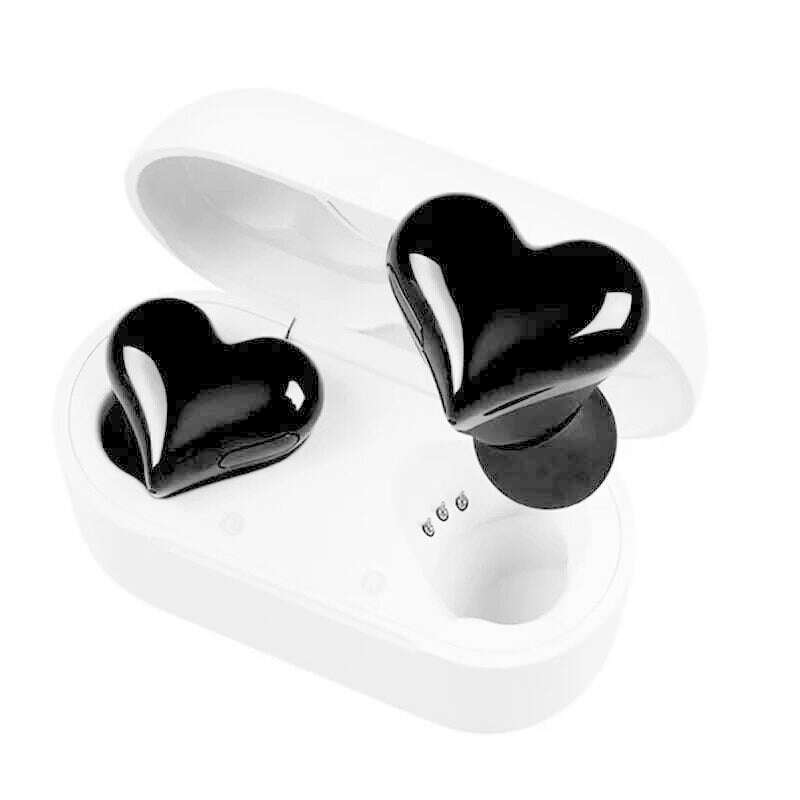 KIMLUD, New Hot Original Bluetooth Wireless Headphones Heart Shaped Earphones woman Earphone High Quality Heart Earbuds Girl Gift, Black, KIMLUD Women's Clothes